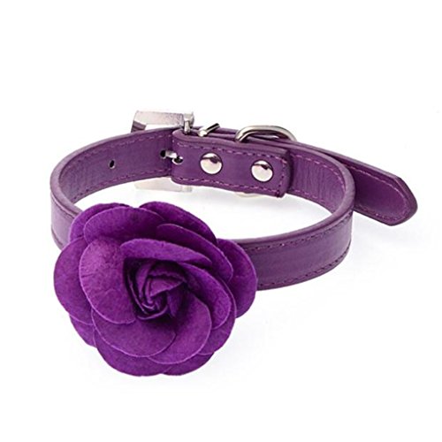 haoricu Dog Collars, Puppy Hot Cute Small Pet Collar Cat Bell Collar for Dogs Adjustable PU Leather (Purple, Small)