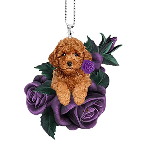 LIUZHIPENG Pendentif pour rétroviseur de voiture à suspendre - Accessoires à suspendre - Chiot assis sur des fleurs - Décoration murale de fenêtre Cover