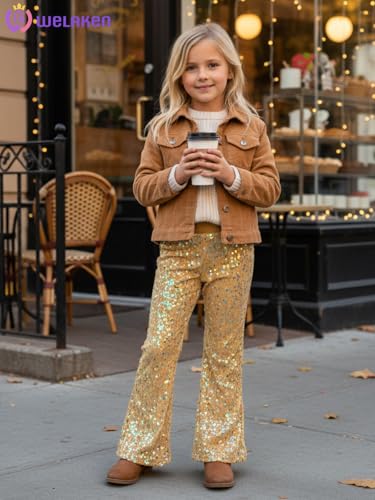 Image of WELAKEN Sequin Casual Pants for Girls with Lining Kids & Little Girl's Sparkling Trousers
