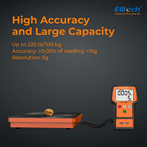 Balanza electrónica para refrigerantes Elitech LMC-100A+ de 220 lb con estuche y manómetro digital inalámbrico LMG-10W con mangueras miniatura 2