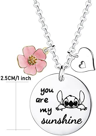 Girl's Necklace Jewellery You are My Sunshine Pendant Necklace Chain Gift for Daughter, Niece, Girls Stitch Gifts Cute Necklaces for Bff Women Friendship Birthday Gift