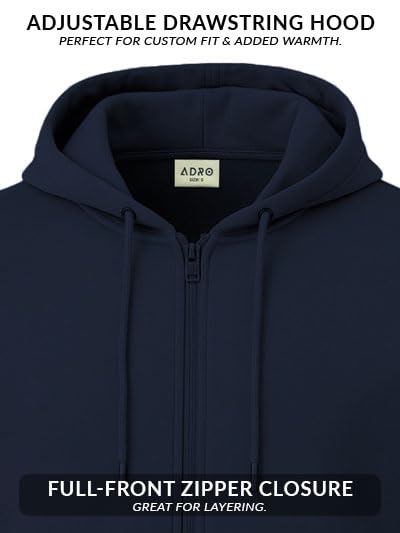 Image of ADRO Men's Regular Fit Zip-Up Hoodie for man | 320 GSM Cotton Poly Fleece Zipper Sweatshirt with Soft Fabric & Printed Hoodies
