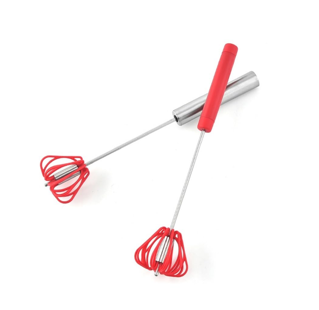 Varillas de Batir para Cocinar Mezclador Semiautomático De Acero Inoxidable, Herramienta Multifunción, Batidor De Huevos Giratorio Manual, Herramienta De Mezcla De Cocina Huevos, Espumar, Batir(Rot)