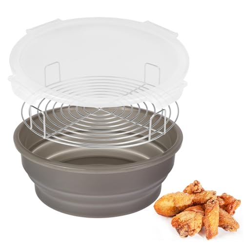 ENUODA Collapsible Batter Bowl No Mess Breader Shaker Bowl with Lid, All in one Silicone Flour Batter Shaker with Stainless Steel Sifter for Breading Food Fish Chicken Wings Onion Rings, Grey