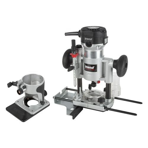 Trend T1 Fresadora de Doble Base, Pinza de 8mm, 710W, 230V, Herramienta de Corte de Precisión Compacta para Carpintería, T1EPS/EURO