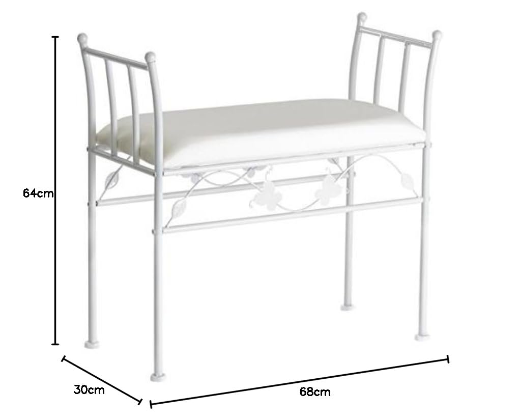 D'Casa 30655 Banqueta Blanco Metal Asiento de algodón, 68 x 30 x 64 cm