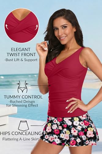 Image of Talisea Womens Tankini Bathing Suits with Skirt Two Piece Tummy Control Swimsuits Ladies Swimwear