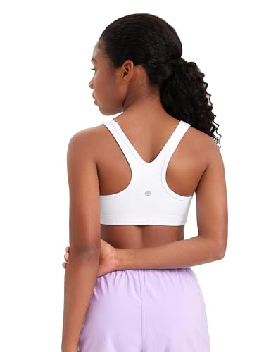 CRZ YOGA Girls Butterluxe Sports Bras - Scoop Neck Racerback Training Yoga Crop Top for Teens Kids Dance