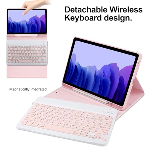 Image of Keyboard Case for Samsung Galaxy Tab A7 10.4inch 2022 /2020, Magentic Protective Cover with Pencil Holder, Detachable Wireless Bluetooth Keyboard, Pink