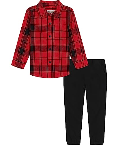 Image of Kids Headquarters Boys' 2-piece Button Down Shirt & Pant Set, Everyday Casual Wear, Comfortable Fit