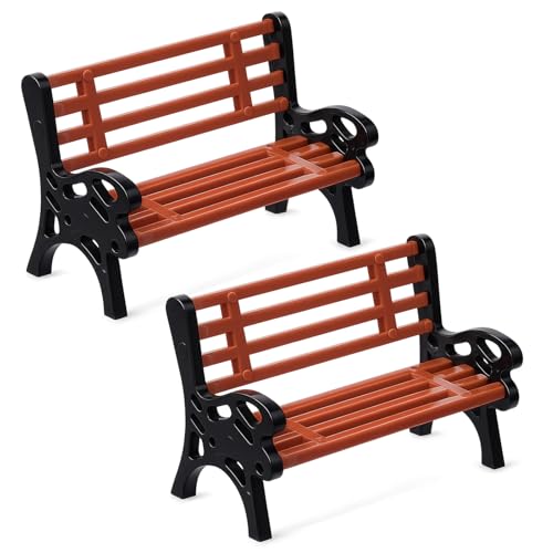 FNANJWQ 2Pack Miniature Park Bench 1:30 Scale Tiny Park Benches Architectural Painted Brown Garden Seats Dollhouse Accessories for Adults Miniature Scenes Train Platform