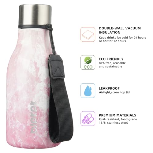Image of BJPKPK Insulated Water Bottles, 12oz Stainless Steel Metal Water Bottle with Strap, BPA Free Leak Proof Jugs, Mugs, Flasks, Reusable Thermal Flasks for Sports & Travel, Blossom