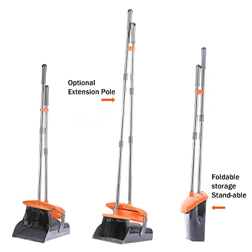 Broom And Dustpan Set With Lid For Home Indoor Dust Pan With Combo 3 Foot Long Stainless Standing Upright For Room Office Home Kitchen Floor Whisk Brush Set #TOP5