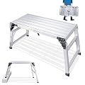 ORIENTOOLS Adjustable Work Platform, (39.4" X 18.5") Portable Folding Aluminum Step Ladder, Scaffolding Platform of Capacity 330 LBS Heavy Duty, 7 Gear Adjustable Height 24 to 35 inches