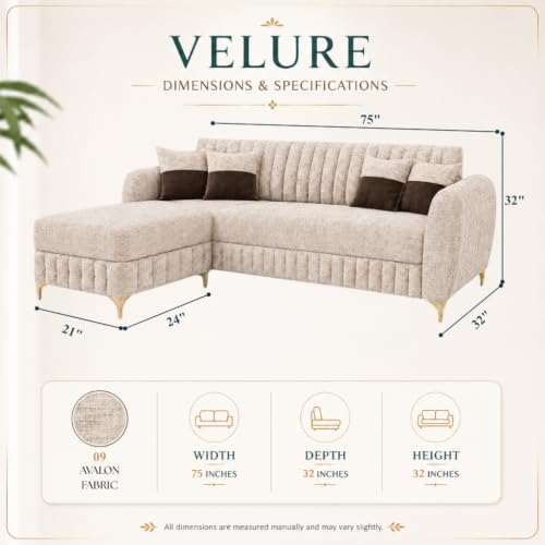 Image of CASASTYLE Signature Velour 4-Seater L-Shape Sofa Set with Movable Ottoman | Flexible LHS /RHS Layout | Boucle Weave Fabric | 40D Foam + Zigzag Spring | 3-Yr Warranty (Sandstone Beige)