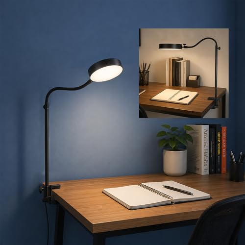 Image of Isomars LED Study, Reading, Laptop, Computer,etc Desk Lamp with Clamp, Flexible Gooseneck, 3 Color Modes (Warm /Natural /Cool), Eye-Care Lighting (Black)