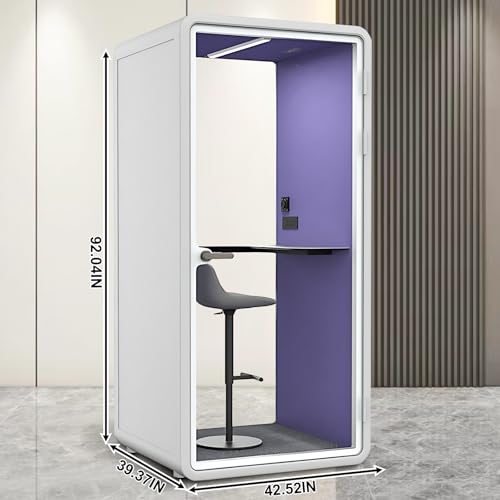 Cabina de sonido de oficina con privacidad acústica - Cabina portátil insonorizada con estructura blanca y esquinas curvas, sala con placa de acero insonorizante y luz, interior púrpura para estudio (42.52 pulgadas) miniatura 2