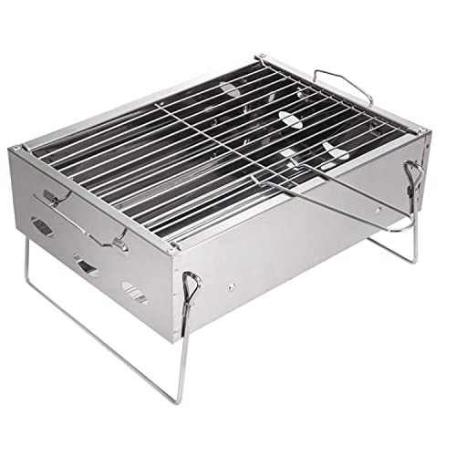 Vilom 折りたたみグリル ステンレス鋼 キャンプ コンロ ミニバーベキューコンロ 焚き火台 火傷防止ハンドル付き 軽量 ポータブル 折畳式 アウトドア用 BBQ 焼肉 グリル 家庭用
