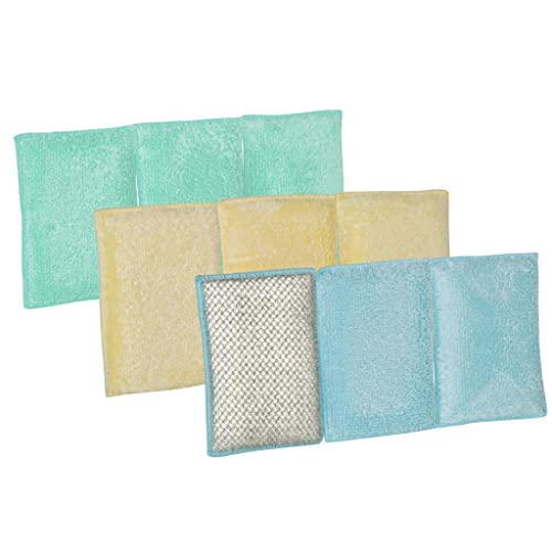 Image of Smart Design Non Scratch Scrub Sponge with Bamboo Odorless Rayon Fiber - Set of 36 - Ultra Absorbent - Soft and Scrubber Side - Cleaning, Dishes, and Hard Stains - Spring - Yellow, Mint, Blue