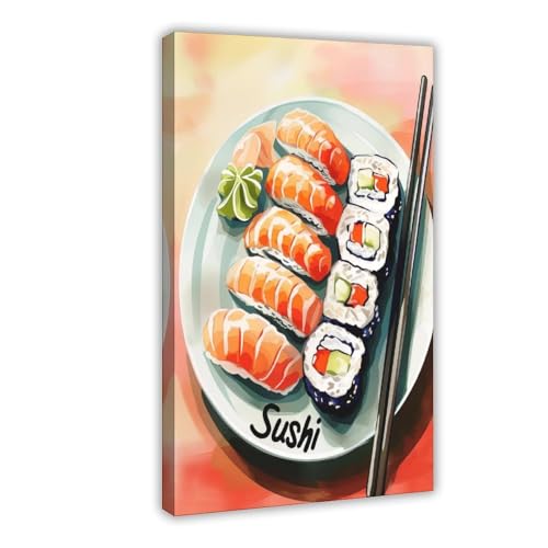 Toile sushi Tokyo aquarelle haut de gamme en coton 40x60cm