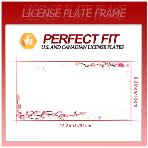 Personalise Beautiful Cherry Blossom License Plate Frames Floral License Plate Frame Car Universal Aluminum Accessories Cars Decor With 2 Holes And Screws Fits Standard Us Vehicles Size: 12.2 X 6 Inch #TOP5