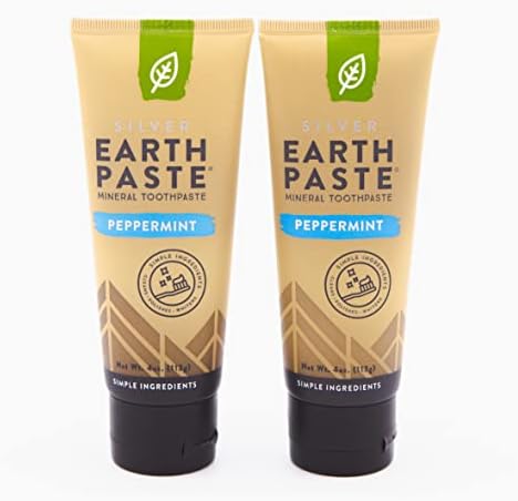 Redmond Earthpaste w/Silver – Natural Non-Fluoride Toothpaste, 2 Pack (Peppermint)