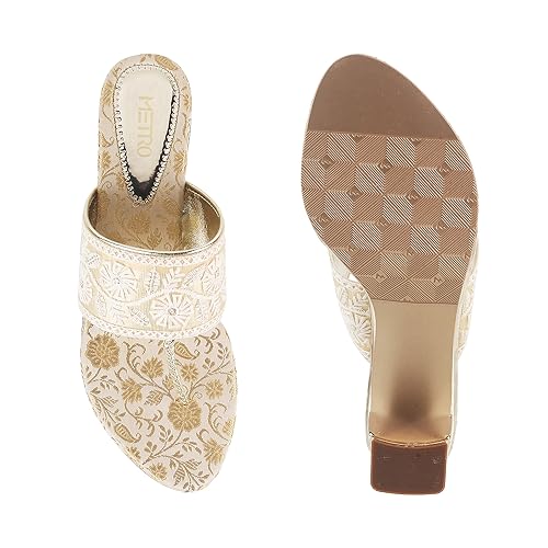 Image of Metro Women Ethnicwear Embroidered Block Heel Sandal