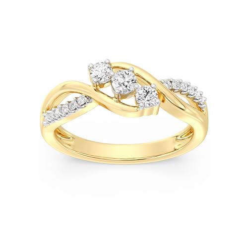 GILDED 14K Gold Plated and 925 Sterling Silver Engagement Rings for women in 1/3 ctw 3 Stones Lab Grown Diamond Ring | Anniversary Ring Silver | Engagment Ring | Statement Rings for women in Size 7