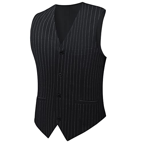 Mage Male Men’s Pinstripe 3 Piece Suit Slim Fit Elegant Single Breasted Business Wedding Party Blazer Vest& Pants Set #TOP3