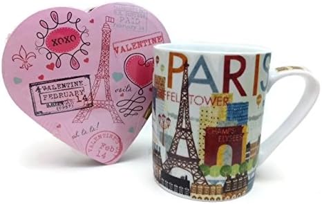 Paris Lovers Gift Set Coffee Mug and Chocolates in Heart Shaped Box