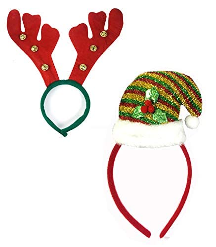 Evisha 2 Pcs Reindeer and Santa Cap Shape Hairbands for Christmas Prop Christmas Costume (Red)