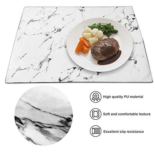 Leather Heat Resistant Placemats For Dining Table, Table Mats Set Of 6, Waterproof Pu Kitchen Place Mats, Soft And Non-Slip Lqi (Black+Marble) #TOP4