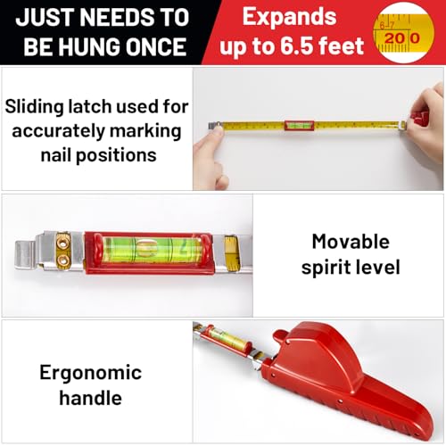 Image of Picture Hanging Tool with Level,Hang o Matic Picture Hanger Measuring Tape,Picture Leveling and Hanging Tool with 30lb and 50lb Picture Hangers