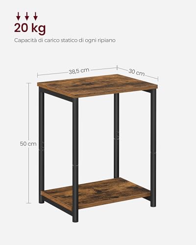 VASAGLE Tavolino da Salotto a 2 Ripiani, Salvaspazio, 38,5 x 30 x 50 cm - Immagine 2
