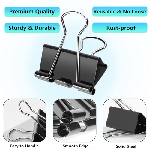 60PCS Medium Binder Clips, 1-1/4 Inch (32mm), Black Metal Paper Clamps for Teachers, Students, School, Office, Business Supplies (1.25in) image 6