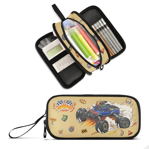 Image of Truck Large Capacity Pencil Case Pencil Pouch Pen Box | 3 Compartment Large Storage Pencil Bag for Adults School Office Teen Girl Boy Men Women