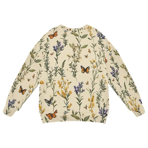 JUNZAN Retro Butterflies Herbs Beige Kids Girls Sweatshirt Hoodie Long Sleeve Outerwear for Kids Camping 4T2