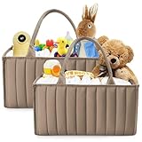 SWEET DOLPHIN 2-Pack Quilted Diaper Caddy Organizer – Premium Puffer Style Nursery Storage Bins – Water-Resistant & Wipeable Changing Table Organizer – Trendy Tote for Home & Car Travel - Mocha Brown