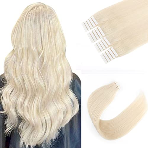 Image of Sixstarhair 50g Tape in Hair Extensions Blonde Hair Extensions Color 60 Ash Blonde Natural Human Hair Extensions Platinum Tape In Extensions For Salon [Color 60 Ash Blonde 20inch]