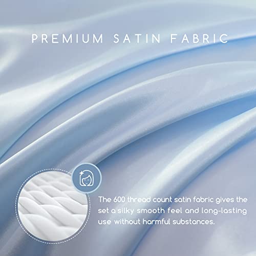Image of MR&HM Satin Bed Sheets, Full Size Sheets Set, 4 Pcs Silky Bedding Set with 15 Inches Deep Pocket for Mattress (Full, Light Blue)