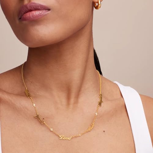 OAK & LUNA - Personalized Krysta Multiple Name Necklace with Diamond Option2