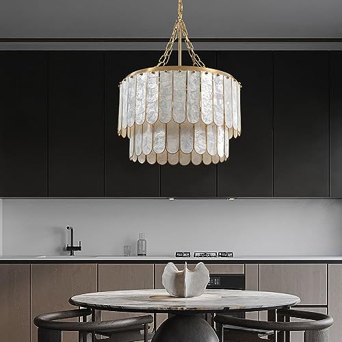 Weibath 5-Light Chandelier Shell 2 Tiered Faceted Gold Chandeliers for Dining Room Modern Pendant Lighting - Image 5