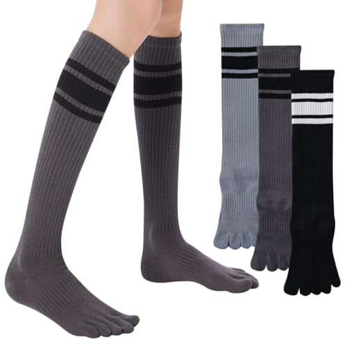 Chaussettes genoux longues avec doigt de pied en coton peigné premium lot de 3