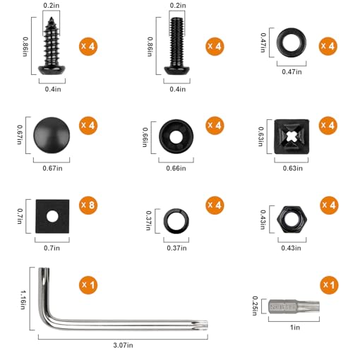 License Plate Screws Kits, Black Anti Theft Mounting Hardware for Car Tag Plate Frames Covers, M6 (1/4") Tamper Proof Screws, Fastener Nut, Caps Cover for Front Rear Frame Holder Mounting