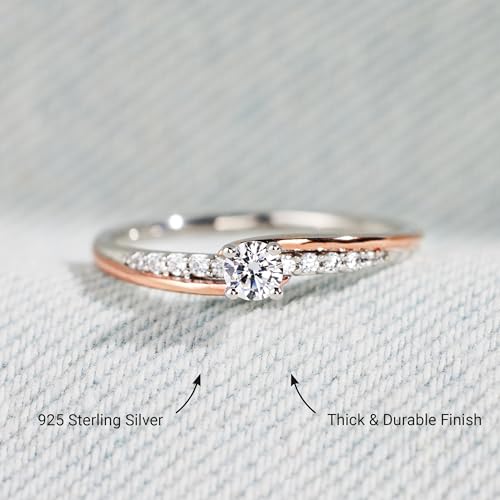 STORYJEWELLERY Promise Rings for Her, Dainty 925 Sterling Silver Rings for Women, Two Tone Rose Gold Ring, Unique Gifts for Women3