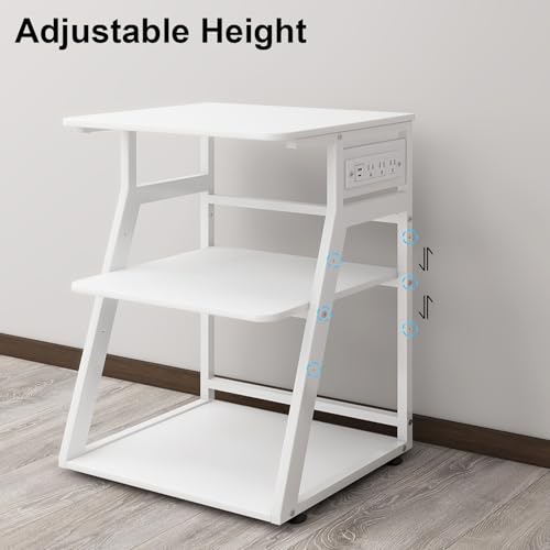 Image of Natwind 3 Tier Large Printer Stand, 24 inchx20 inch, with Charging Station,White