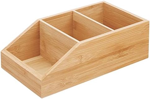 mDesign Set of 2 Kitchen Storage Box  Open-Top Storage Tray with Cut-Out Front  Wooden Box with 3 Sections for Use as a Cupboard and Shelf Organiser  Natural Bamboo