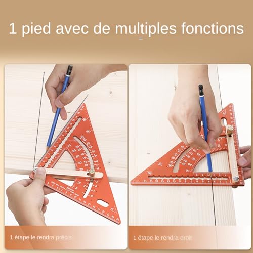 Règle triangulaire de mesure avec angle réglable pour menuisier