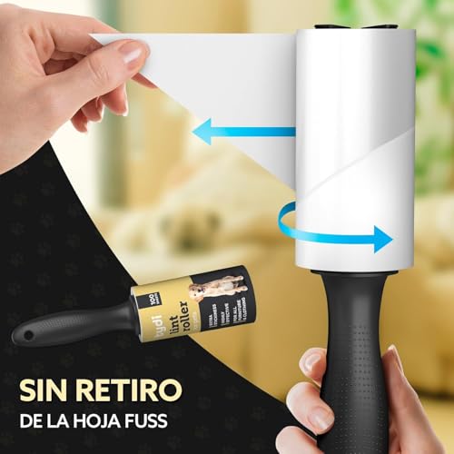 Tydi Rodillo Quitapelos Mascotas Reutilizable – 5 Rollos Quitapelos (100 Hojas c/u) con 2 Mangos | Rodillo Quitapelusas Adhesivo para Ropa, Sofás, Coche y Más - imagen 2