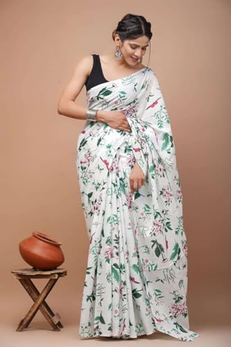 Image of Hand Block Printed Cotton Mulmul Saree | Soft Lightweight Summer Saree | Pure Cotton Traditional Indian Saree for Women